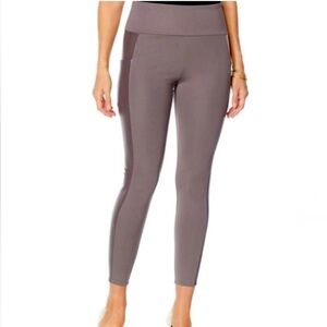 G by Giuliana GSculpt Faux Leather and Ponte Legging, Dark Gray, NEW